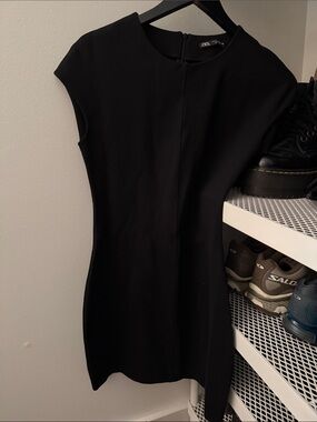 Zara Black Cap-Sleeve Mini Dress